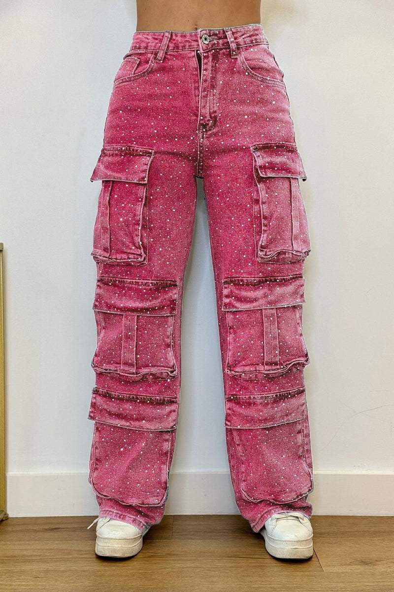 Women's Casual Jeans With Pockets And Diamonds Overalls