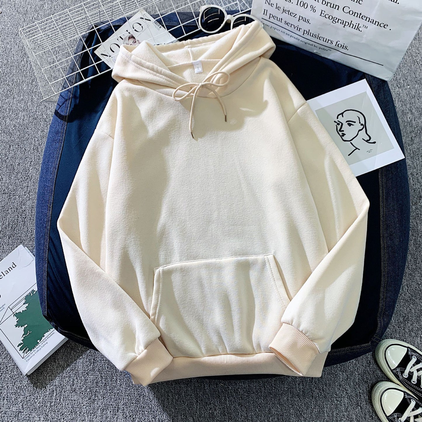 Women's Fall Winter Hooded Loose Solid Color Hoodie