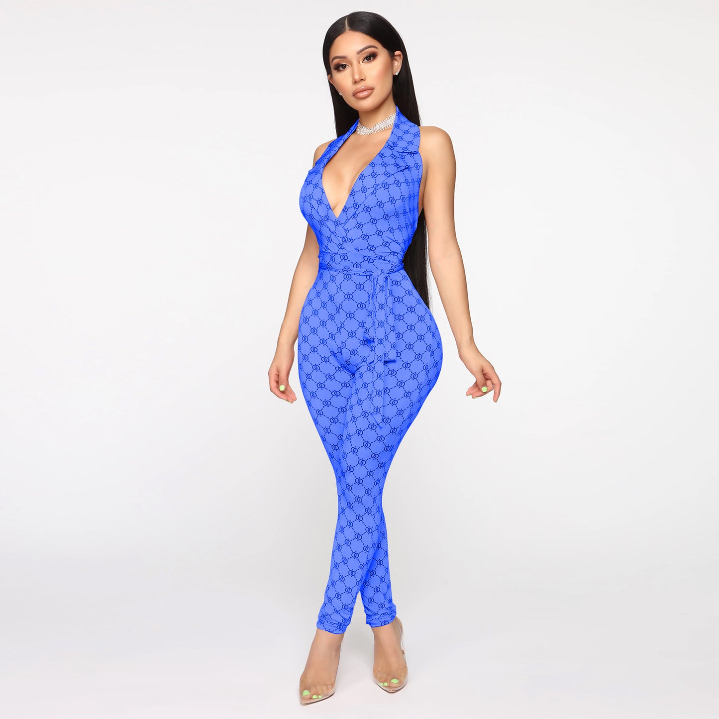 Printed sexy halter jumpsuit women