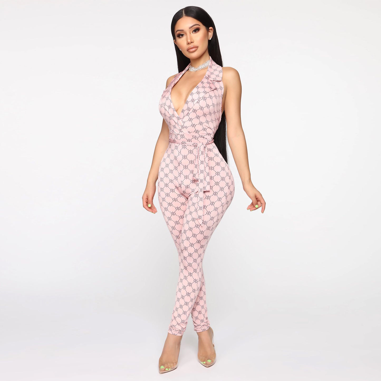 Printed sexy halter jumpsuit women