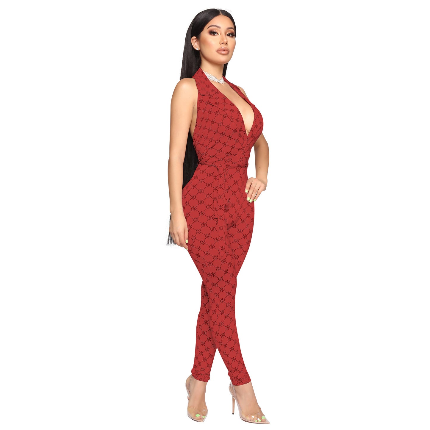 Printed sexy halter jumpsuit women