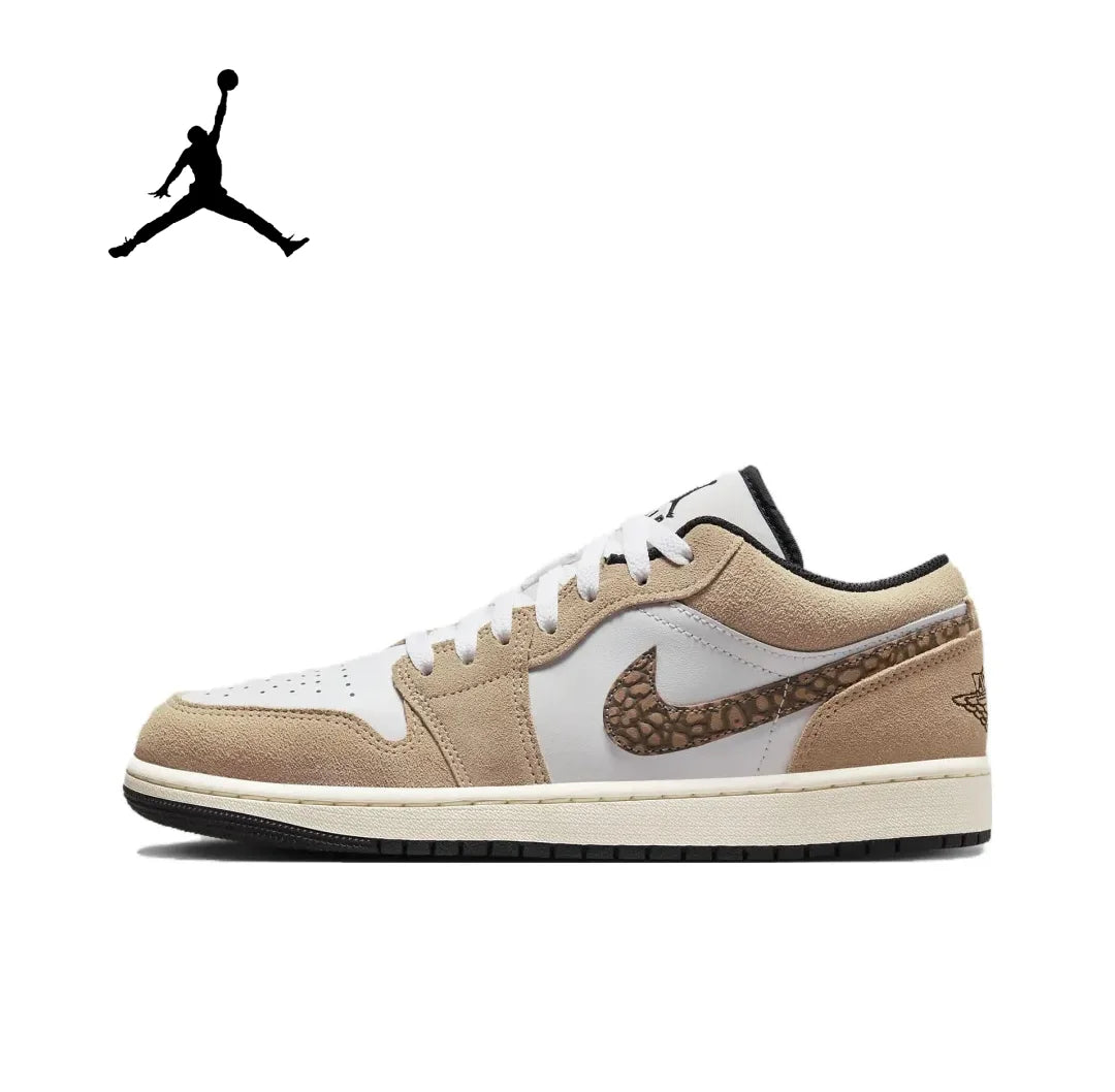 NIKE Air Jordan 1” Light Smoke Grey Synthetic Leather Anti-slip Wear-resistant Low Top Retro Basketball Shoes Men's Smoke Grey