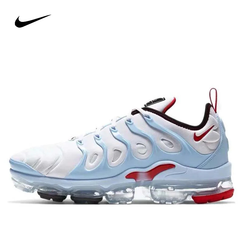 Nike Vapormax Plus Men's and Women's Running Shoes Comfortable Daily Low Cut Running Shoes Durable Shock Absorbent White Blue