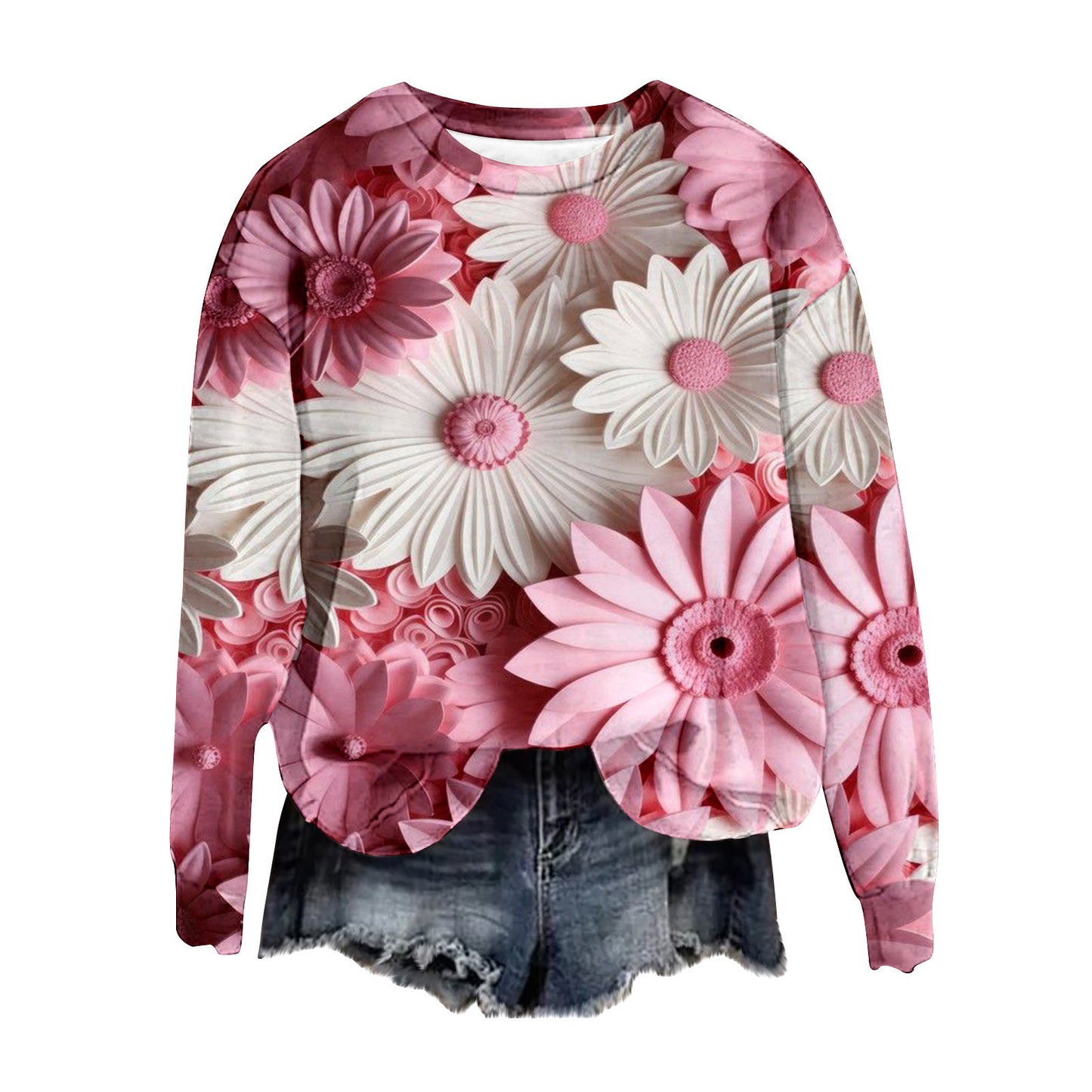 Spring And Autumn Round Neck Sweater Love 3D Digital Printing Top For Women