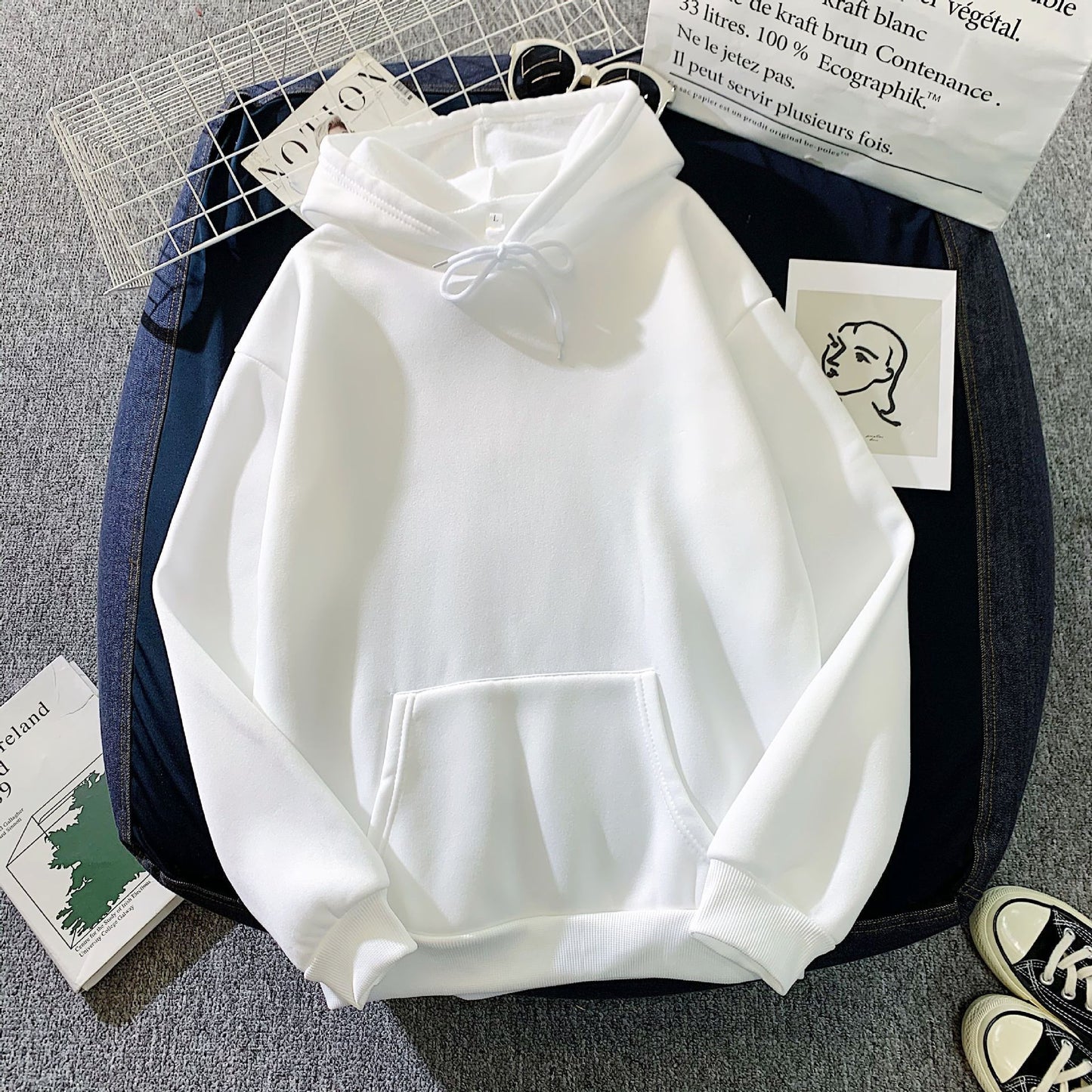 Women's Fall Winter Hooded Loose Solid Color Hoodie